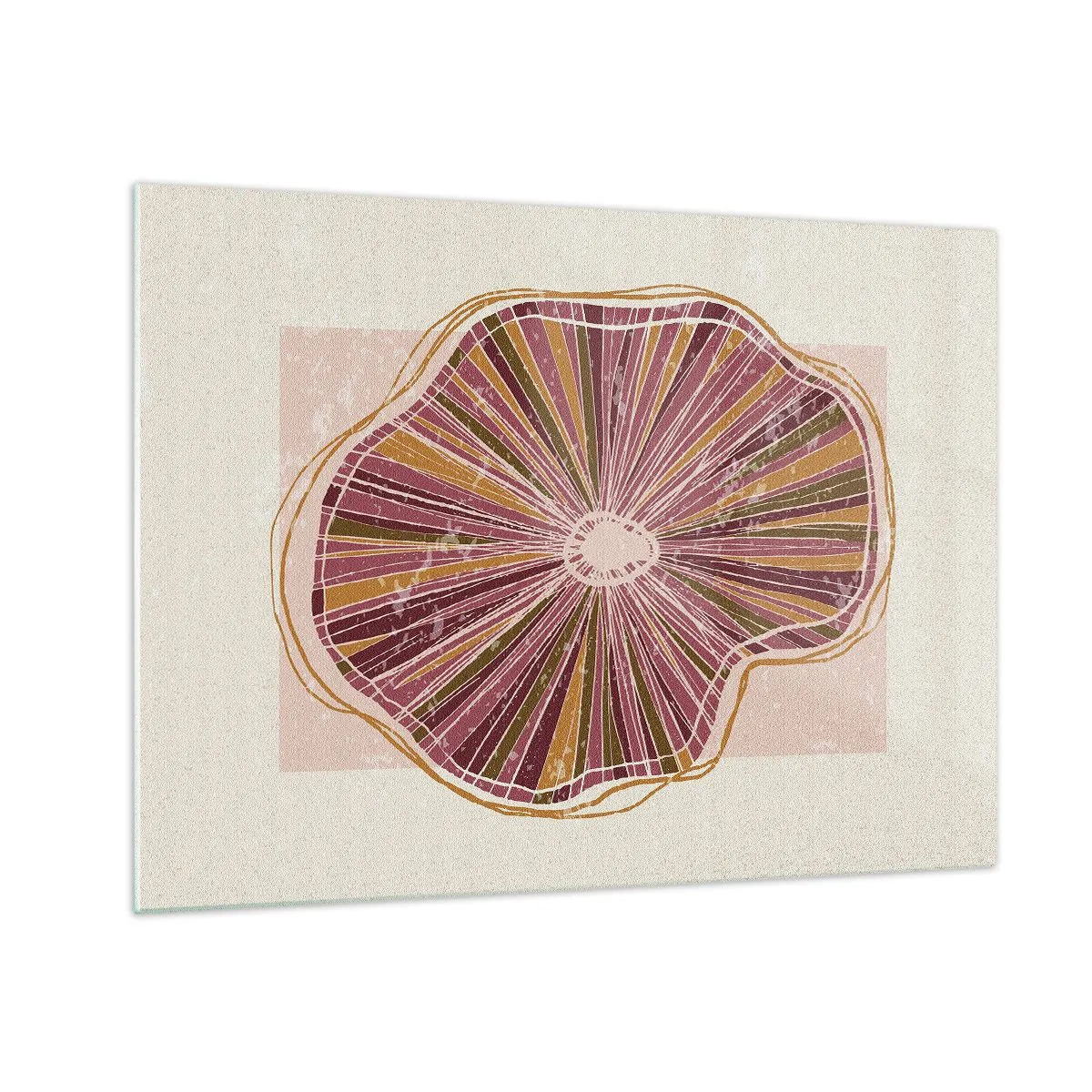 Cuadro sobre vidrio - Impresiones sobre Vidrio - Una forma orgánica radiante en tonos rosa y marrón. - 70x50cm - Abstracción radiante - Decoración de pared moderna para salón y dormitorio ARTTOR
