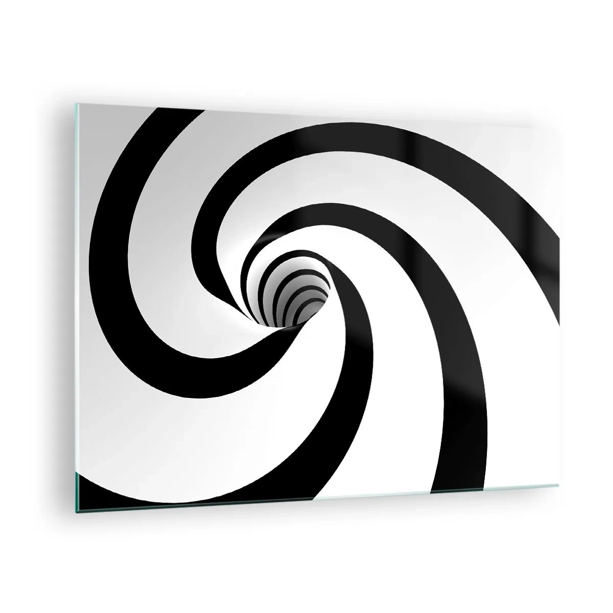 Cuadro sobre vidrio - Impresiones sobre Vidrio - Patrón espiral hipnótico en blanco y negro - 70x50cm - ¿Ceder al torbellino? - Decoración de pared moderna para salón y dormitorio ARTTOR