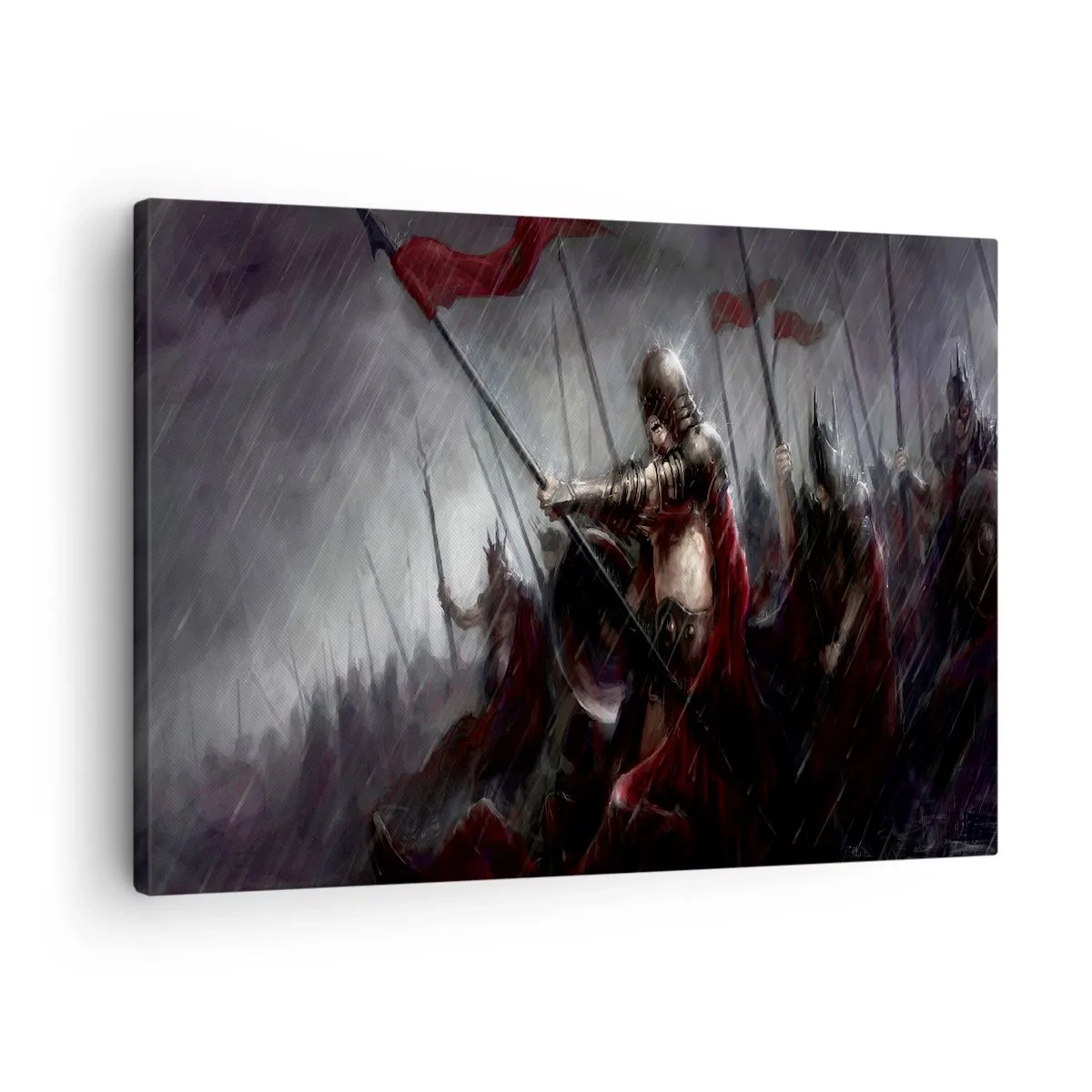 Cuadro sobre lienzo - Impresión de Imagen - Caballeros marchando al campo de batalla bajo la lluvia - 70x50cm - Unidos somos más fuertes - Decoración de pared moderna para salón y dormitorio ARTTOR
