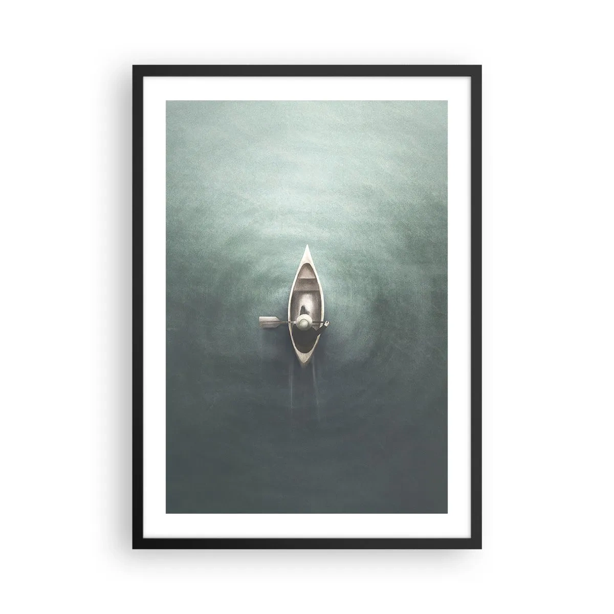 Póster en marco negro - Una vista de pájaro de un barco a la deriva en aguas tranquilas. - 50x70cm - A través de un lago iluminado por la luna - Decoración de pared moderna para salón y dormitorio ARTTOR