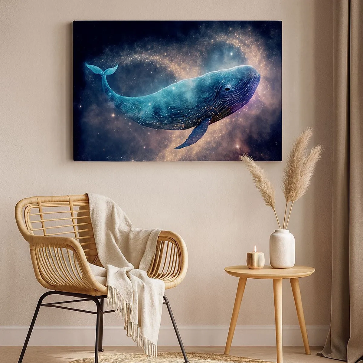 Cuadro sobre lienzo - Impresión de Imagen - Una ballena espacial con una galaxia al fondo. - 70x50cm - Existe un mundo diferente - Decoración de pared moderna para salón y dormitorio ARTTOR