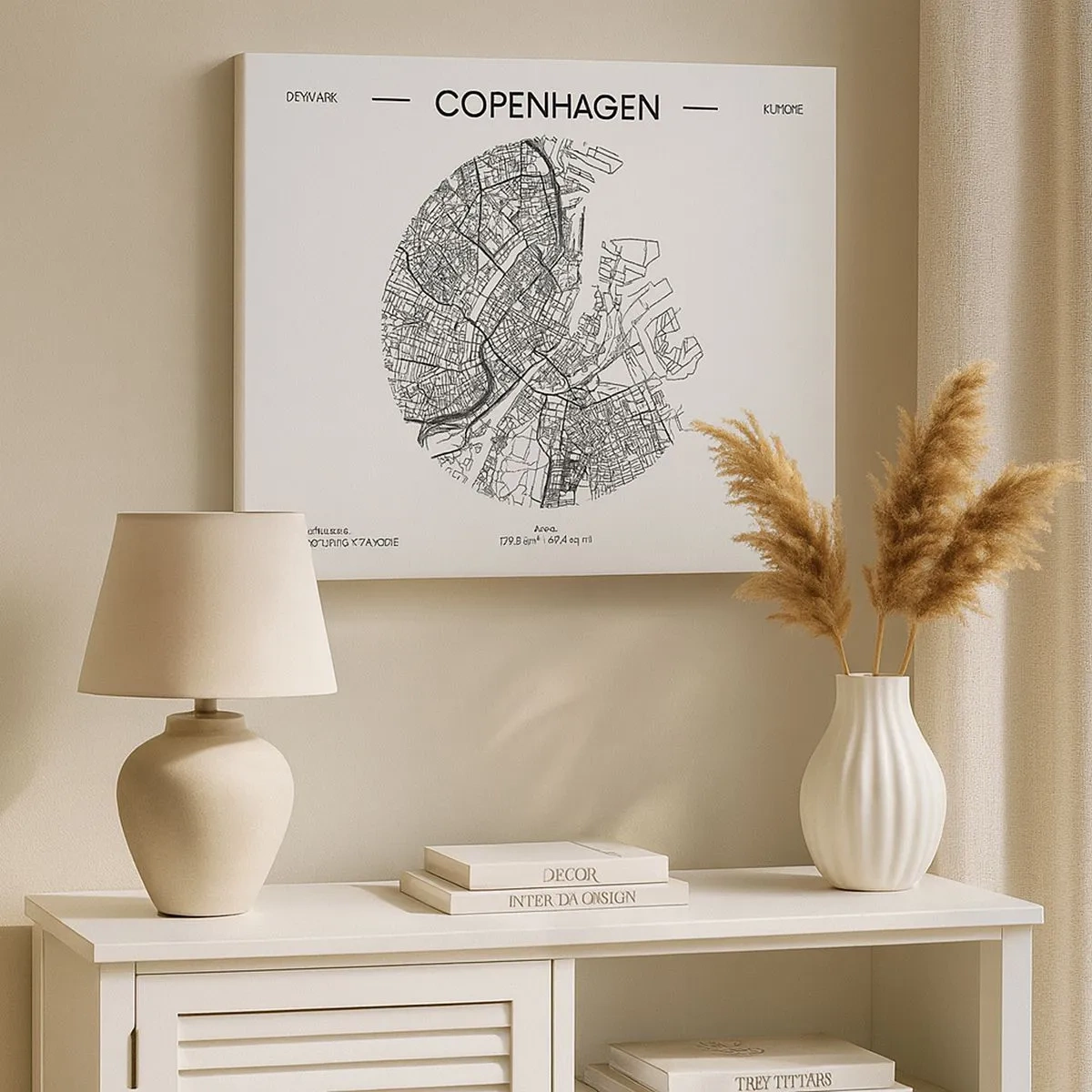 Cuadro sobre lienzo - Impresión de Imagen - Un mapa de Copenhague en un estilo minimalista en blanco y negro. - 70x50cm - Anatomía de Copenhague - Decoración de pared moderna para salón y dormitorio ARTTOR
