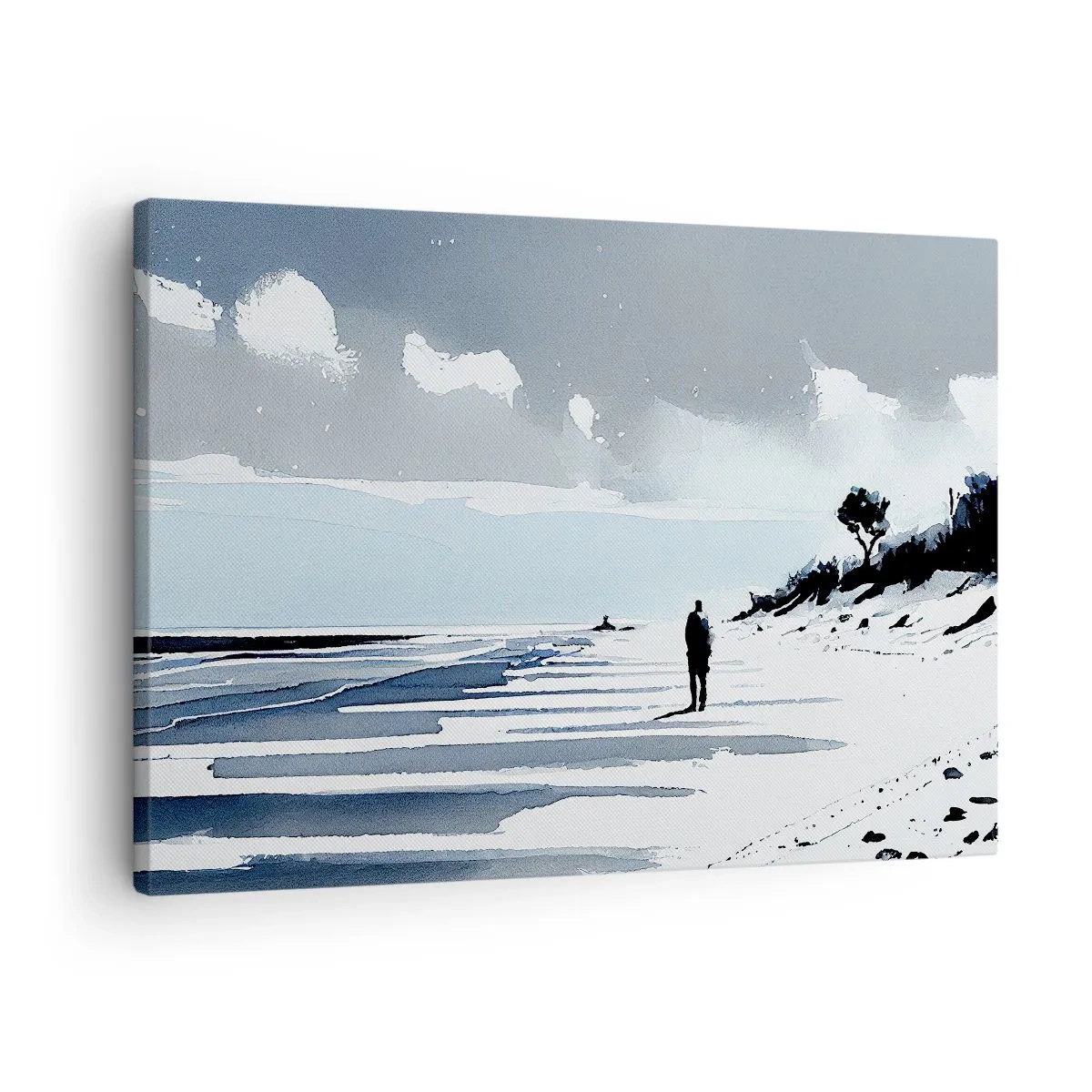 Cuadro sobre lienzo - Impresión de Imagen - Una figura solitaria caminando por una playa vacía - 70x50cm - Solo conmigo mismo - Decoración de pared moderna para salón y dormitorio ARTTOR