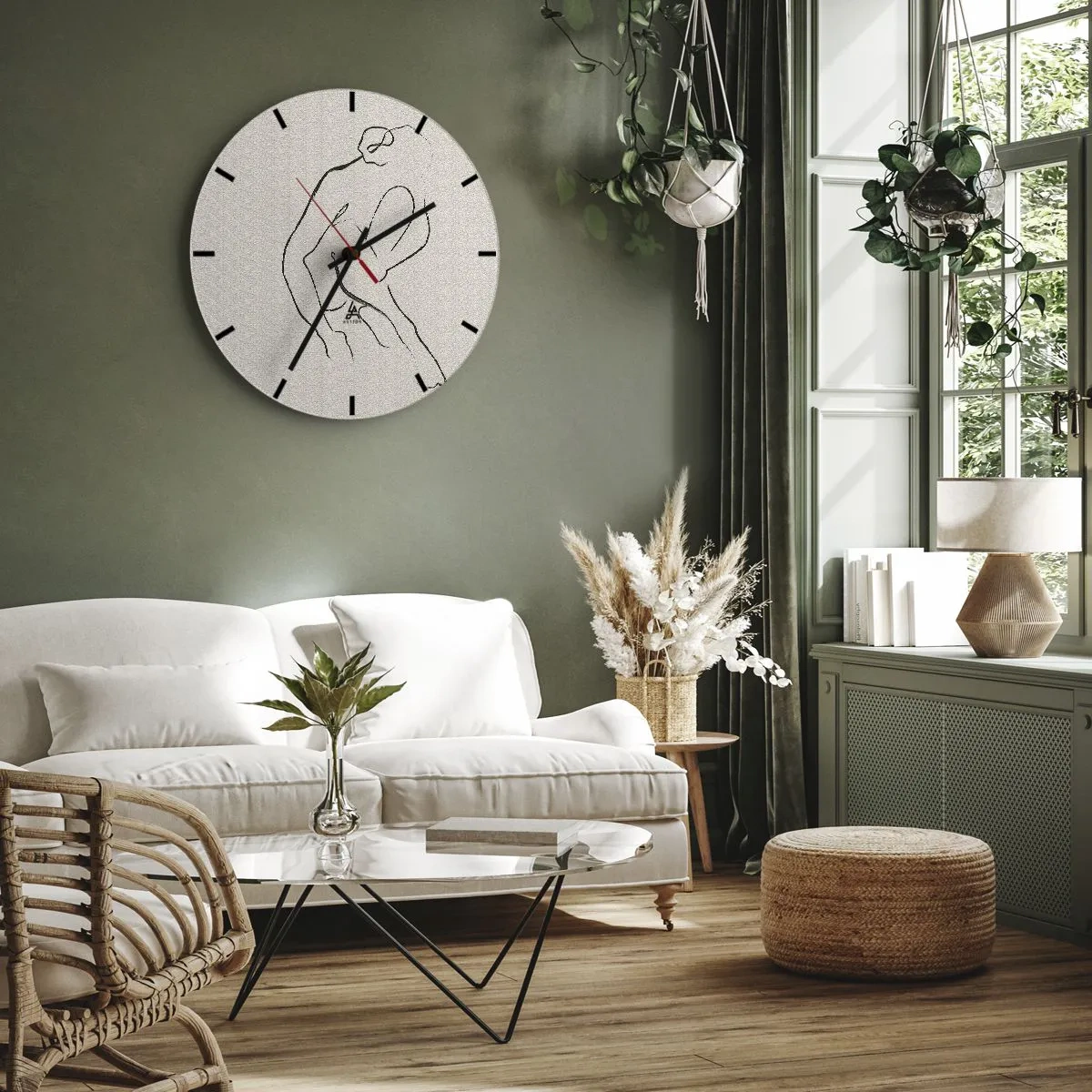Reloj de pared - Reloj de vidrio - Un delicado boceto de una silueta femenina sobre un fondo claro. - 30x30cm - Boceto íntimo - Decoración de pared moderna para salón, cocina y dormitorio ARTTOR