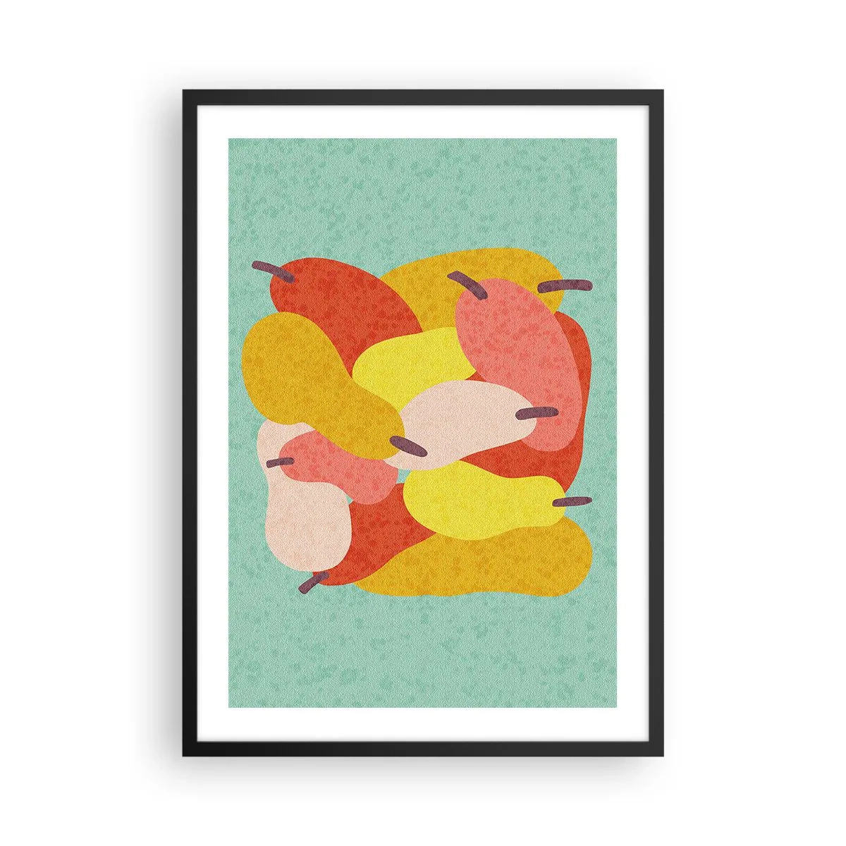 Póster en marco negro - Ilustración colorida de peras sobre un fondo turquesa - 50x70cm - Saborear el sol del verano - Decoración de pared moderna para salón y dormitorio ARTTOR