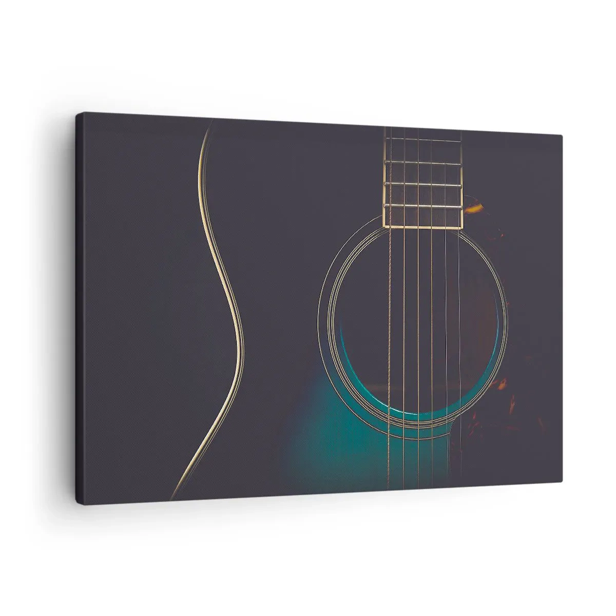 Cuadro sobre lienzo - Impresión de Imagen - Guitarra acústica en luz oscura y elegante. - 70x50cm - Un momento antes de que suene - Decoración de pared moderna para salón y dormitorio ARTTOR