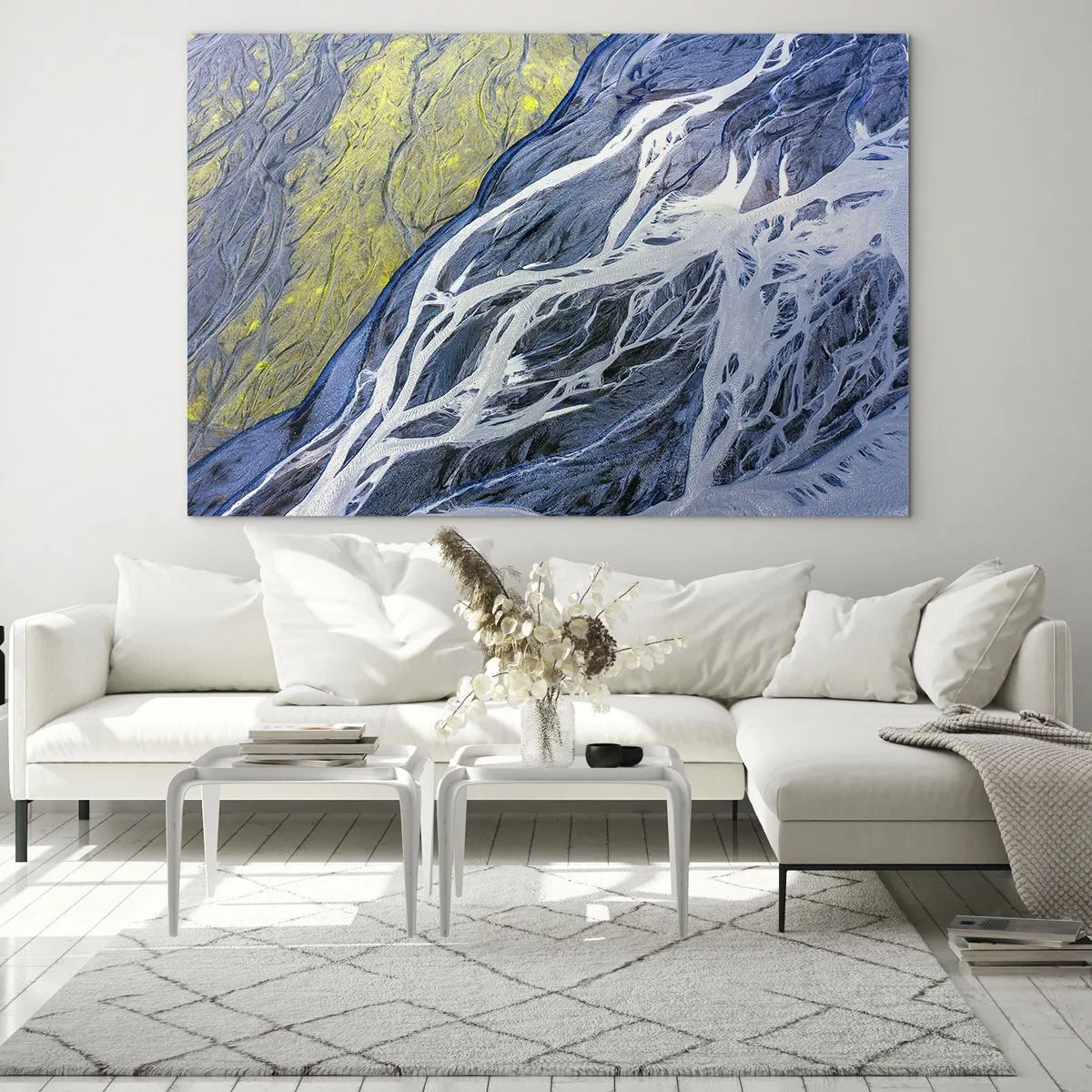 Cuadro sobre vidrio - Impresiones sobre Vidrio - Una vista aérea de la superficie terrestre con arroyos sinuosos. - 70x50cm - Las pinturas rupestres de la naturaleza - Decoración de pared moderna para salón y dormitorio ARTTOR