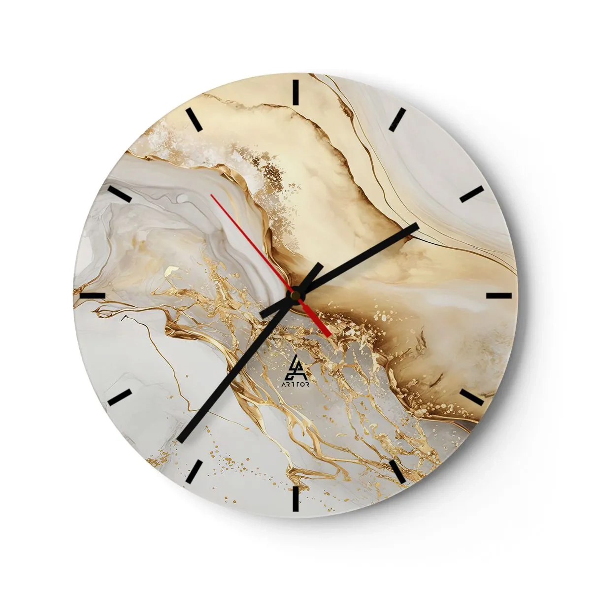 Reloj de pared - Reloj de vidrio - Salpicadura abstracta de oro sobre un fondo beige y blanco - 30x30cm - Abstracción: belleza y bondad - Decoración de pared moderna para salón, cocina y dormitorio ARTTOR