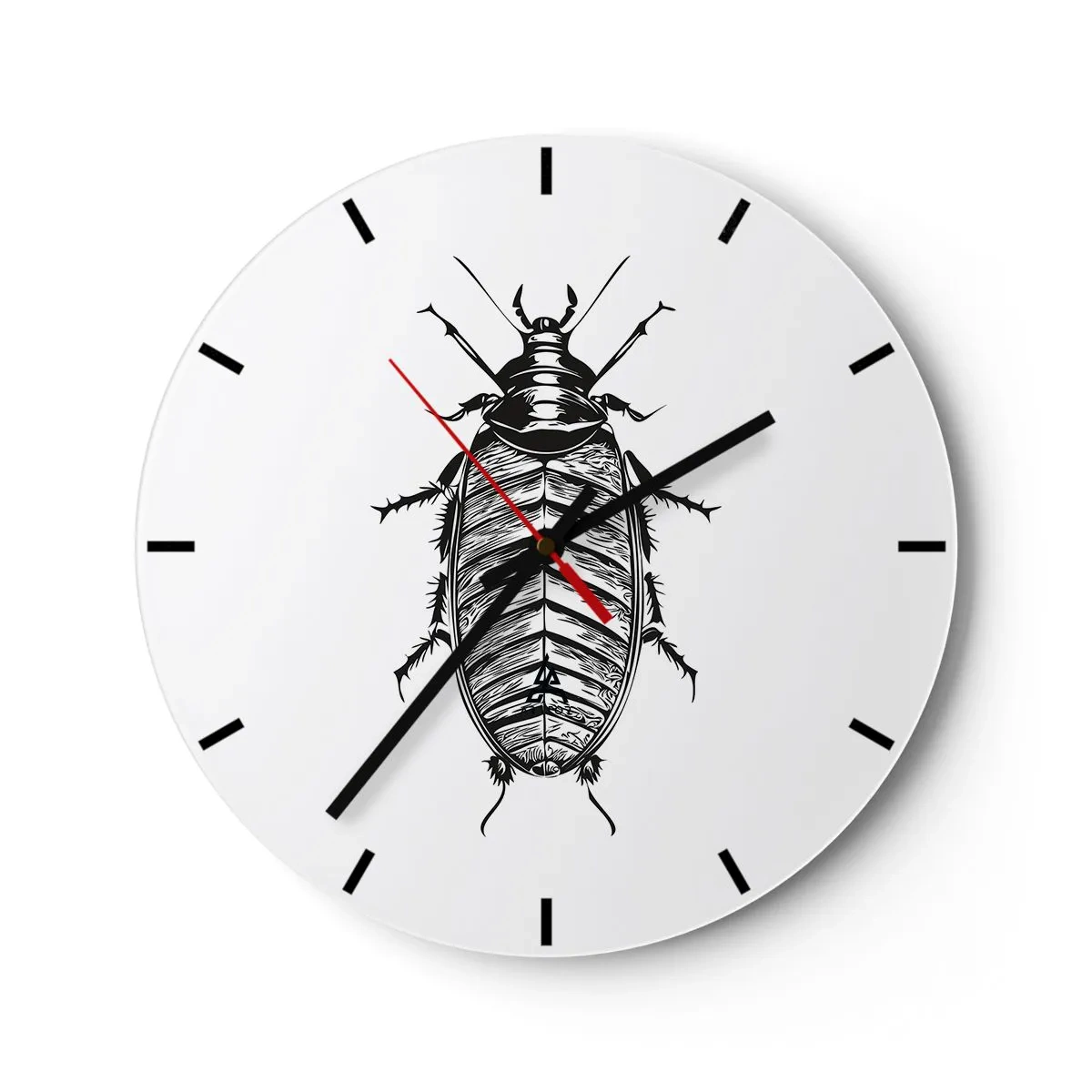 Reloj de pared - Reloj de vidrio - Un gráfico de un insecto en el estilo de un grabado sobre un fondo blanco. - 30x30cm - ¡Qué espécimen! - Decoración de pared moderna para salón, cocina y dormitorio ARTTOR