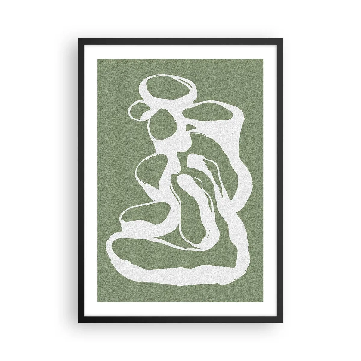 Póster en marco negro - Composición abstracta blanca sobre fondo verde - 50x70cm - La llamada del espacio - Decoración de pared moderna para salón y dormitorio ARTTOR