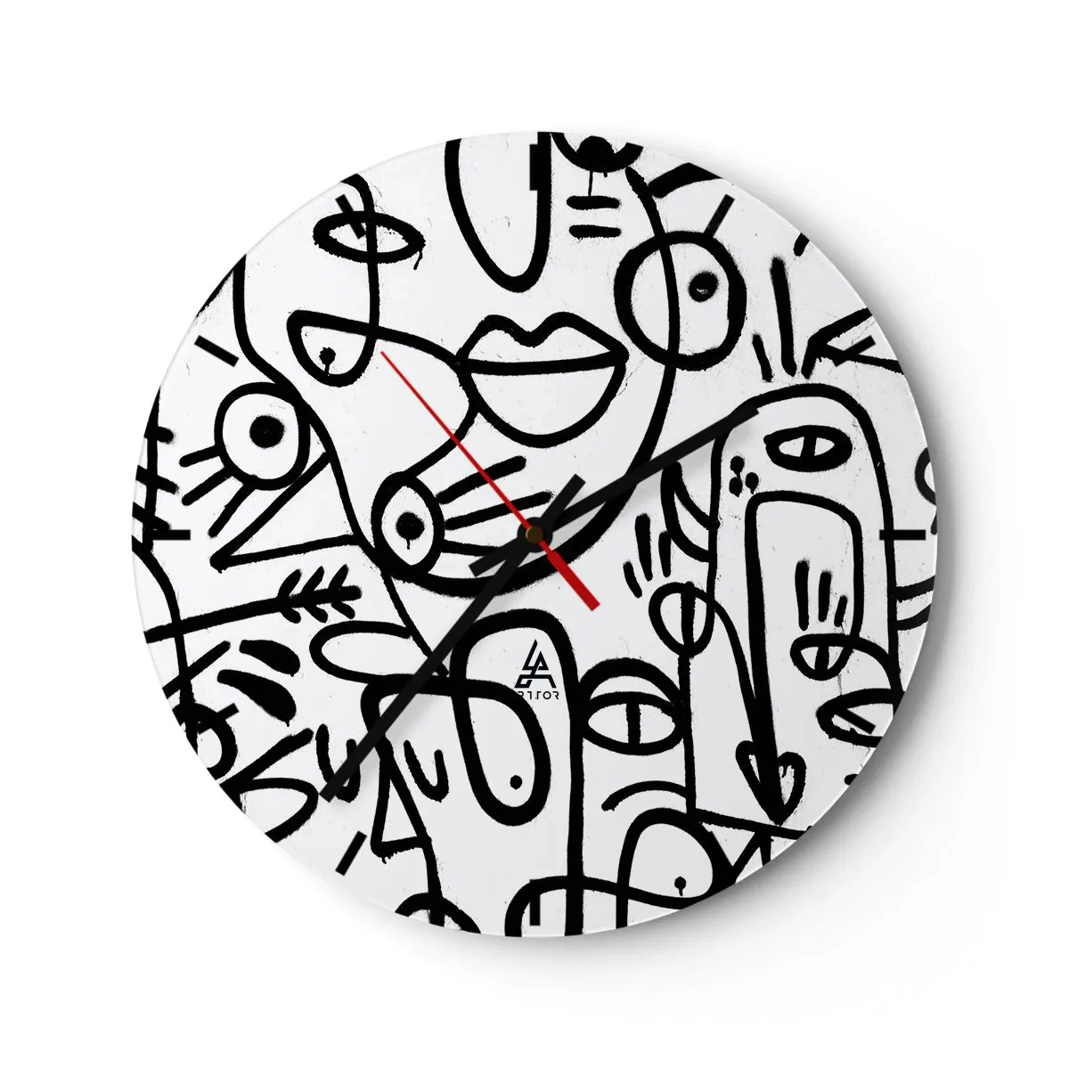 Reloj de pared - Reloj de vidrio - Caras de arte lineal abstracto sobre fondo blanco - 30x30cm - Rostros y espejismos - Decoración de pared moderna para salón, cocina y dormitorio ARTTOR