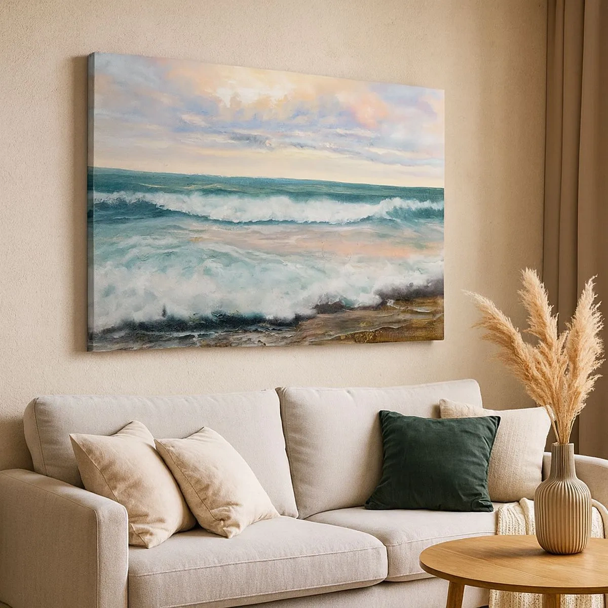 Cuadro sobre lienzo - Impresión de Imagen - Olas del mar contra un cielo nublado al atardecer - 70x50cm - Aquí suavizarás tu alma - Decoración de pared moderna para salón y dormitorio ARTTOR