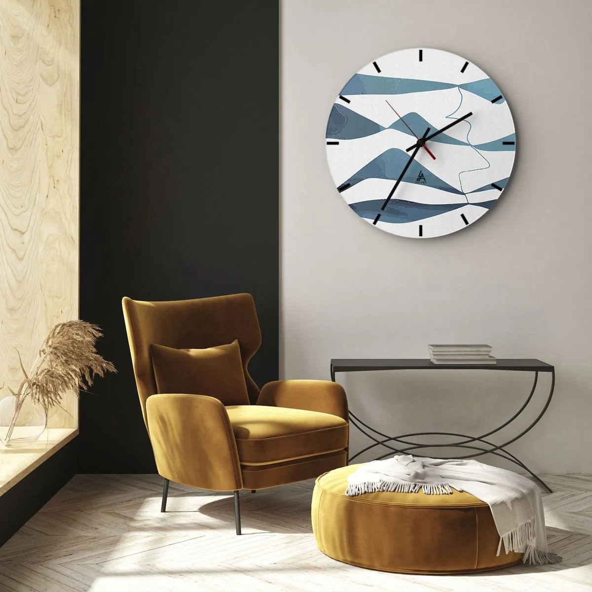 Reloj de pared - Reloj de vidrio - Ondas y líneas abstractas sobre un fondo blanco en tonos turquesa - 30x30cm - Abstracción: un compuesto turquesa - Decoración de pared moderna para salón, cocina y dormitorio ARTTOR