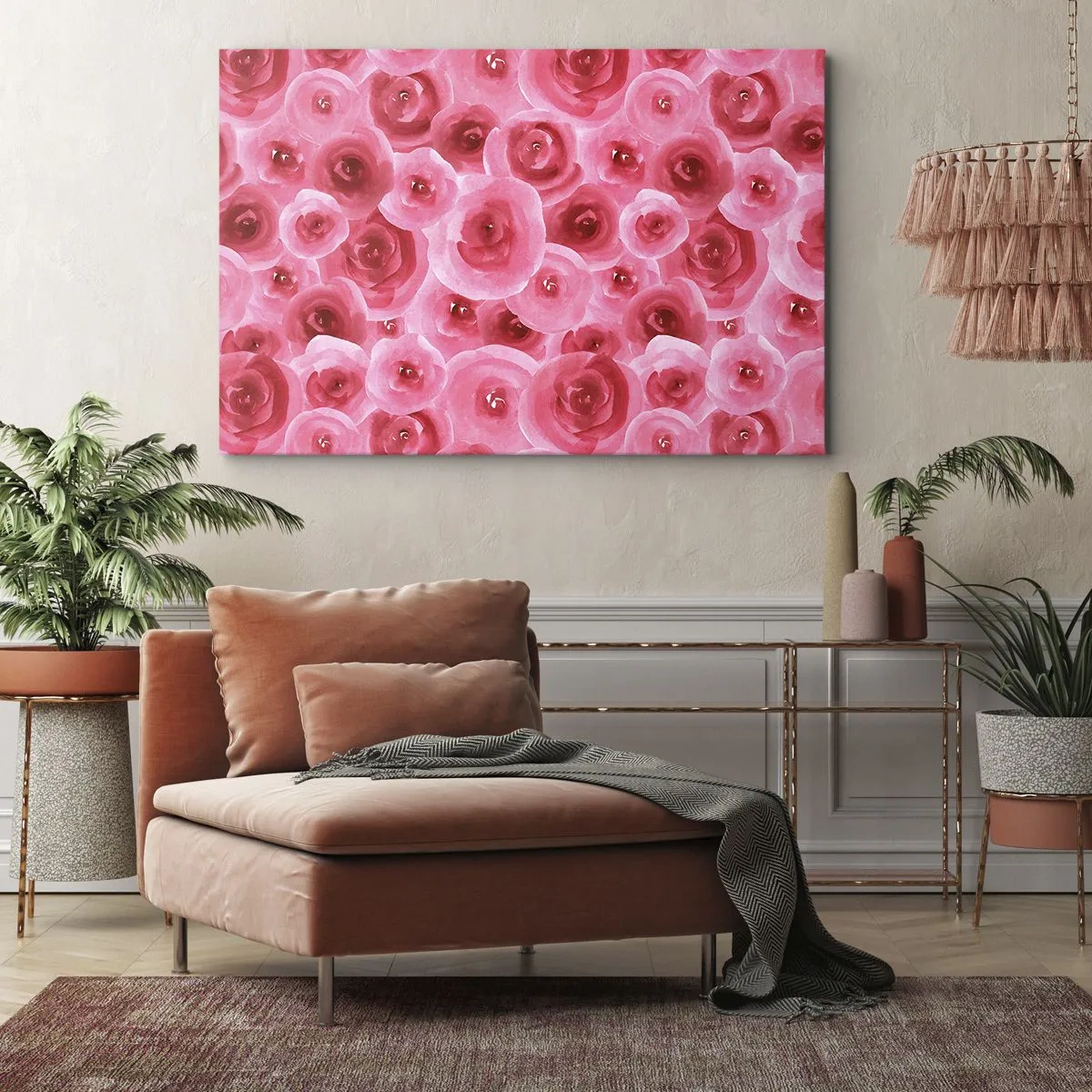 Cuadro sobre lienzo - Impresión de Imagen - Delicadas rosas en tonos pastel de rosa. - 70x50cm - Rosas abajo y arriba - Decoración de pared moderna para salón y dormitorio ARTTOR