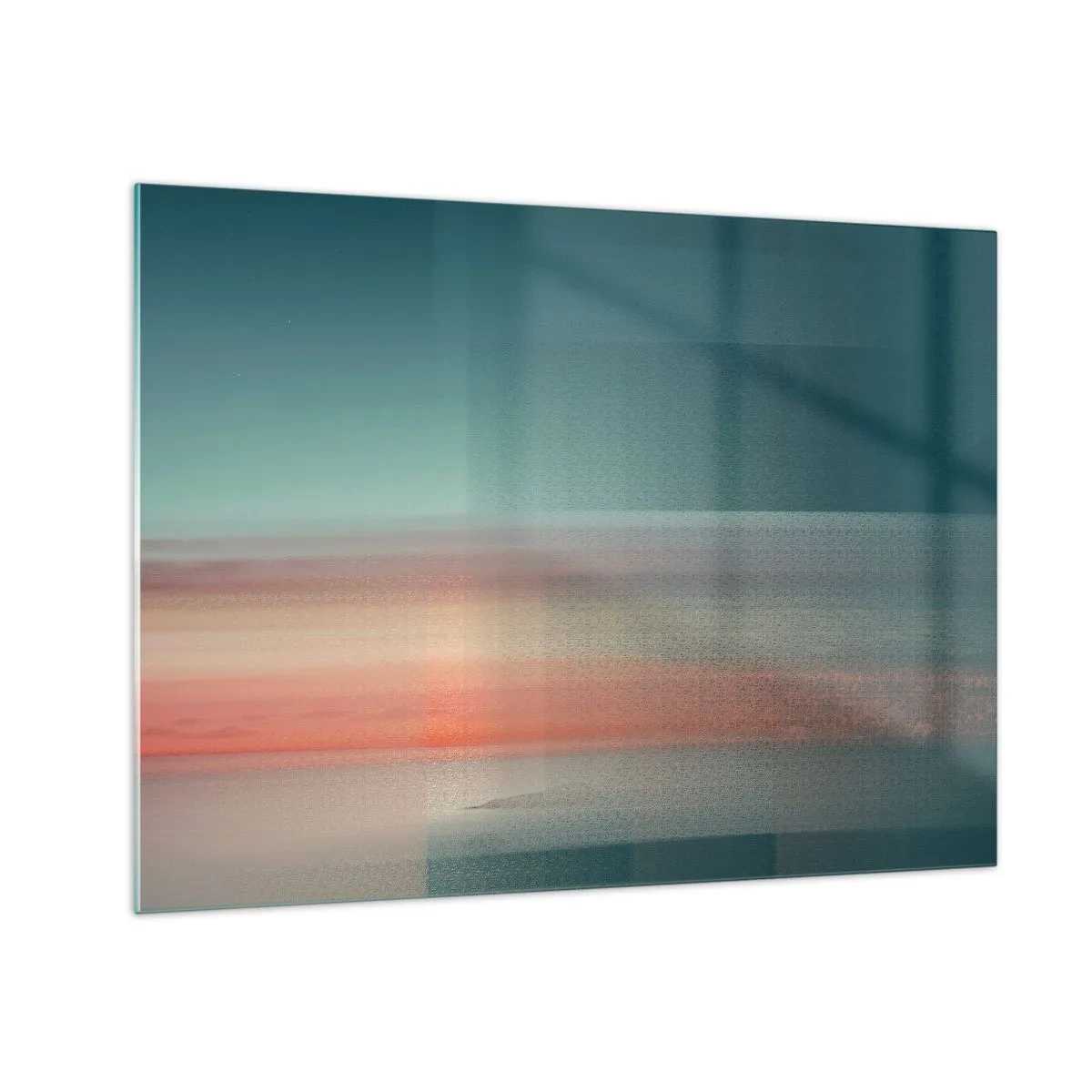 Cuadro sobre vidrio - Impresiones sobre Vidrio - Una abstracción pastel que recuerda las ondas de luz al atardecer. - 70x50cm - Abstracción: ondas de luz - Decoración de pared moderna para salón y dormitorio ARTTOR