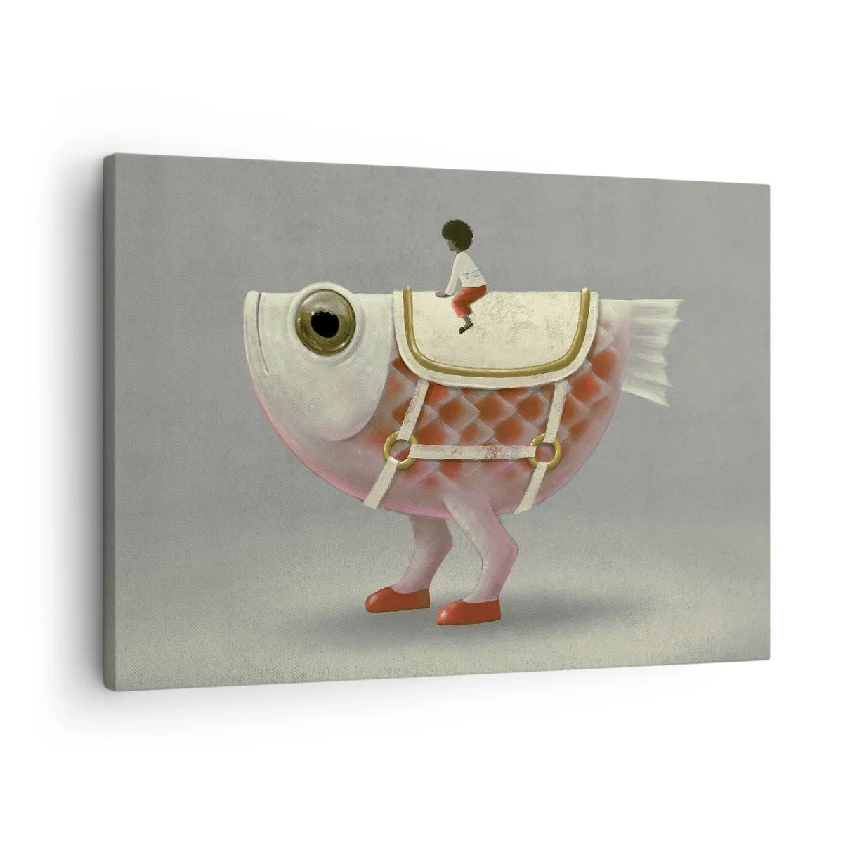 Cuadro sobre lienzo - Impresión de Imagen - Un elegante jinete de pez con piernas y silla de montar. - 70x50cm - Jinete del pescado - Decoración de pared moderna para salón y dormitorio ARTTOR