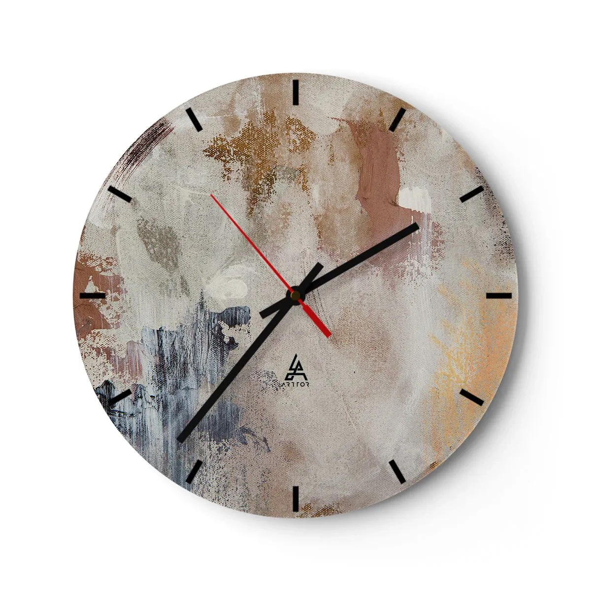 Reloj de pared - Reloj de vidrio - Abstracción beige y marrón con delicadas pinceladas. - 30x30cm - Abstracción brumosa - Decoración de pared moderna para salón, cocina y dormitorio ARTTOR