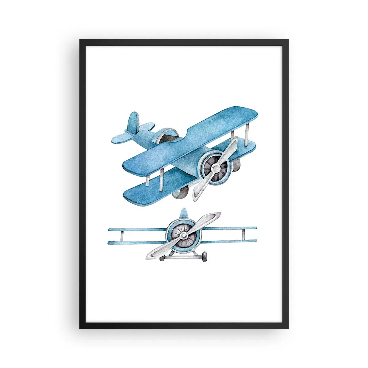Póster en marco negro - Biplanos azules de acuarela - 50x70cm - Un ganador nato - Decoración de pared moderna para salón y dormitorio ARTTOR