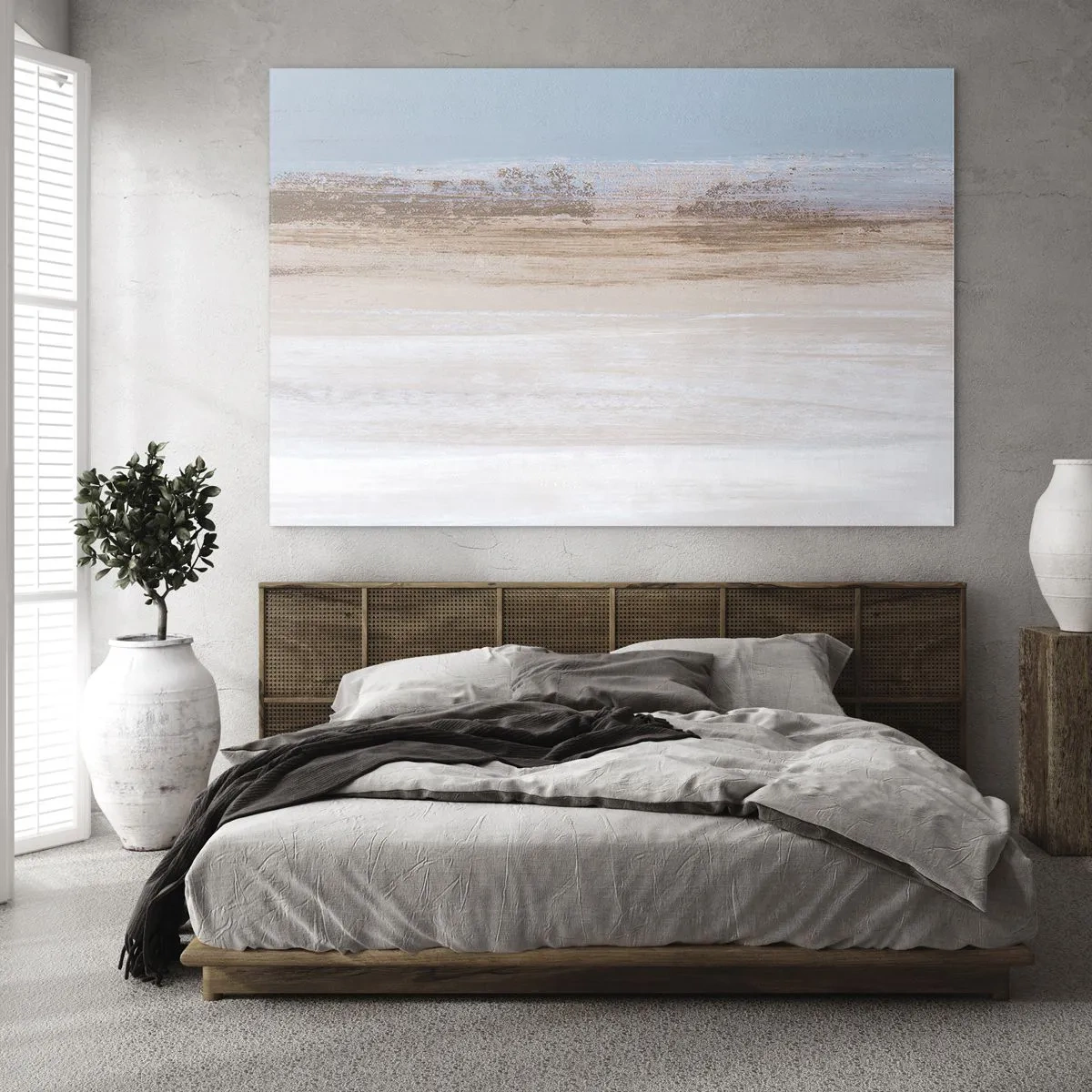Cuadro sobre vidrio - Impresiones sobre Vidrio - Paisaje abstracto con cielo y tierra pastel. - 70x50cm - Paisaje ambiguo - Decoración de pared moderna para salón y dormitorio ARTTOR