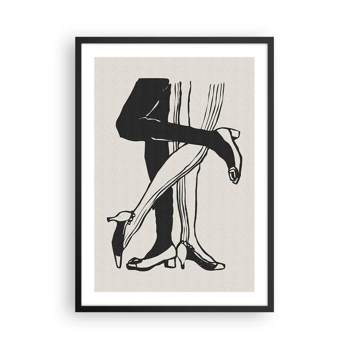 Póster en marco negro - Ilustración en blanco y negro de piernas entrelazadas bailando - 50x70cm - Atributo femenino - Decoración de pared moderna para salón y dormitorio ARTTOR