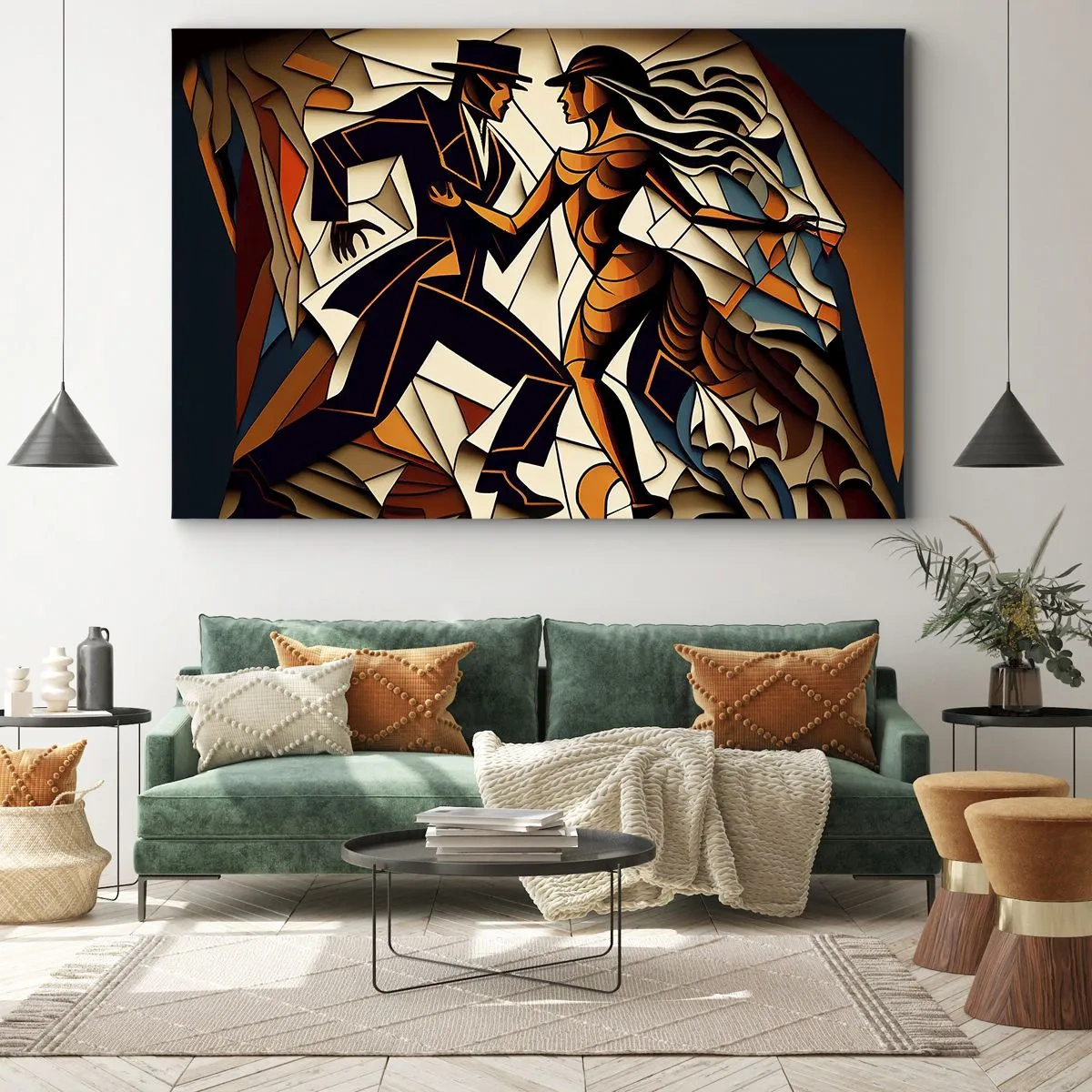 Cuadro sobre lienzo - Impresión de Imagen - Una pareja dinámica bailando en forma abstracta. - 70x50cm - Danza de pasión - Decoración de pared moderna para salón y dormitorio ARTTOR