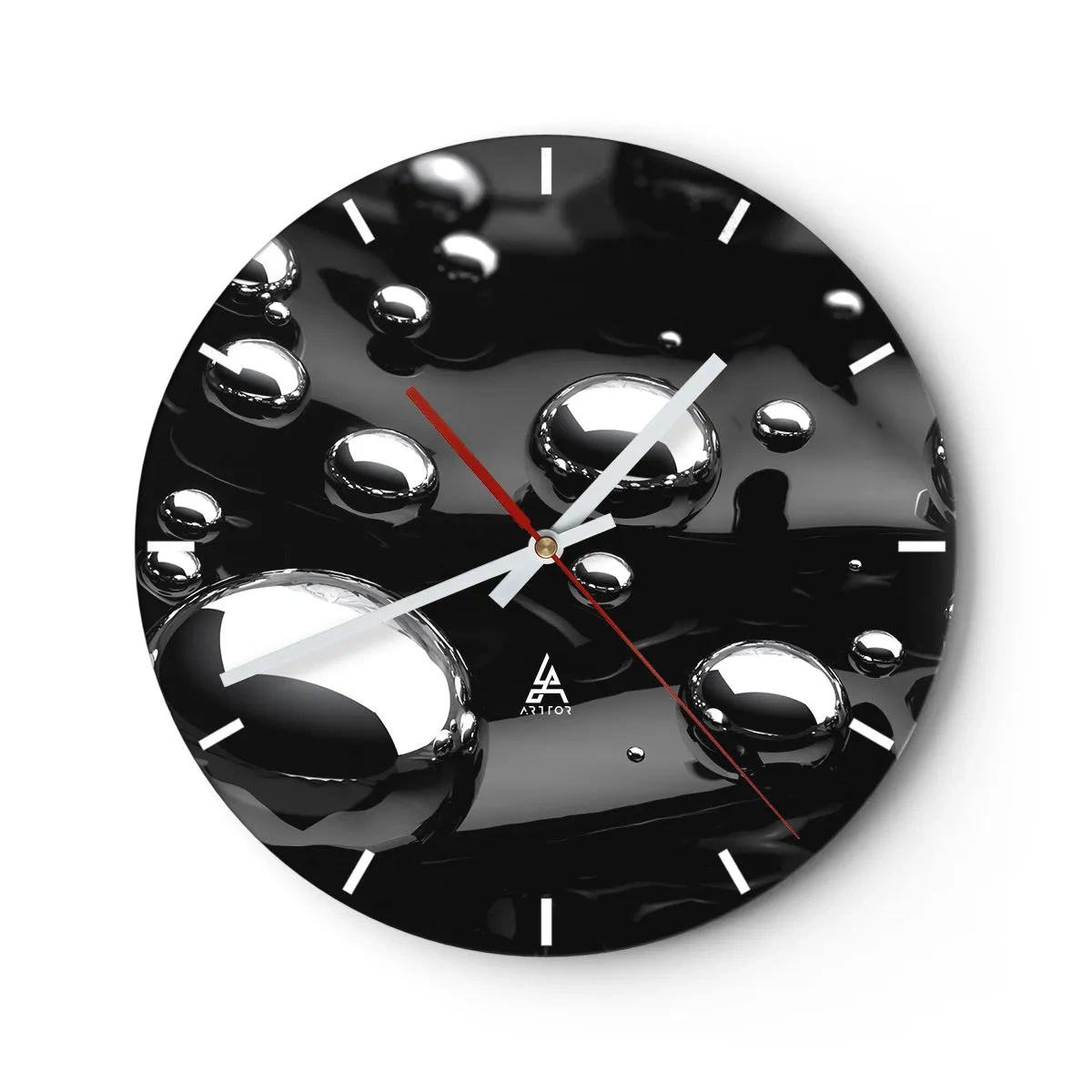 Reloj de pared - Reloj de vidrio - Fondo negro con gotas de agua brillantes. - 30x30cm - De las negras profundidades - Decoración de pared moderna para salón, cocina y dormitorio ARTTOR