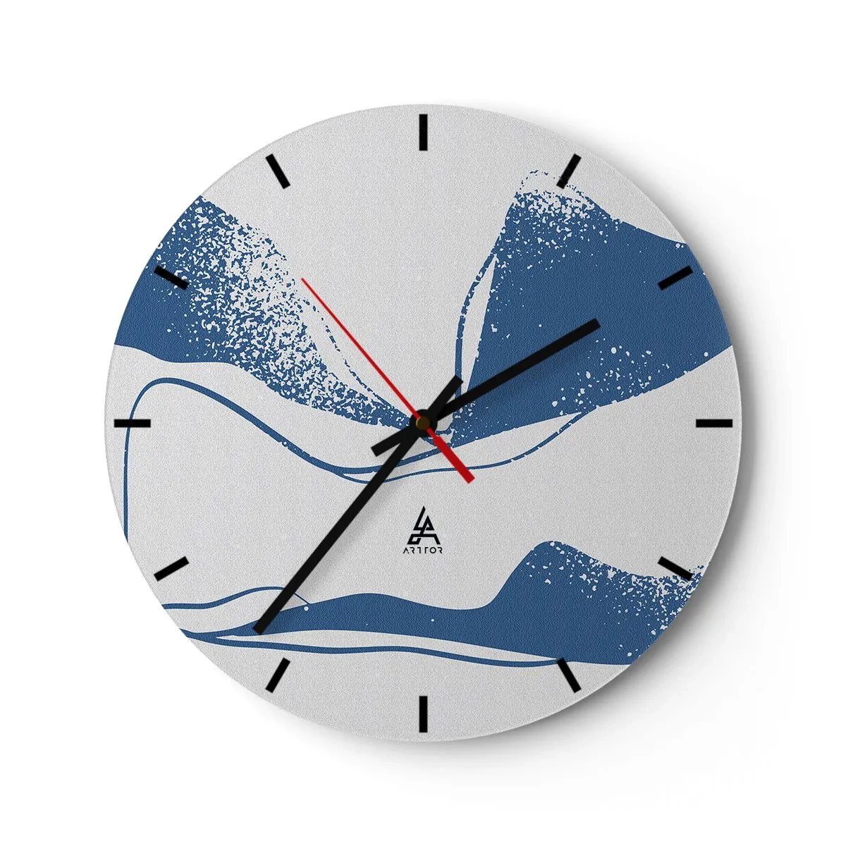 Reloj de pared - Reloj de vidrio - Abstracción gráfica con alas azules sobre fondo blanco. - 30x30cm - Abstracción con alas - Decoración de pared moderna para salón, cocina y dormitorio ARTTOR