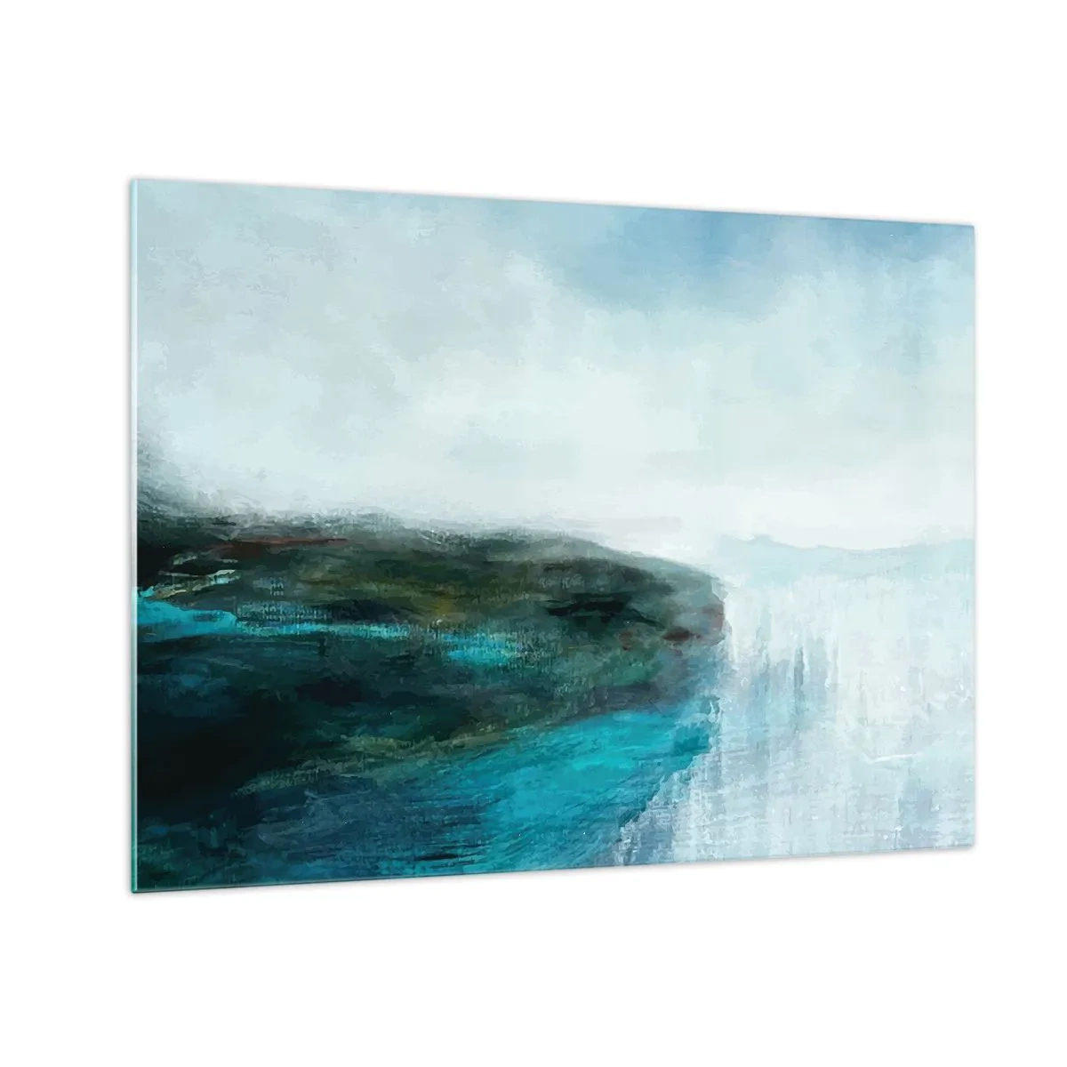 Cuadro sobre vidrio - Impresiones sobre Vidrio - Paisaje acuático abstracto con colores azul y blanco dominantes - 70x50cm - Abstracción marina - Decoración de pared moderna para salón y dormitorio ARTTOR