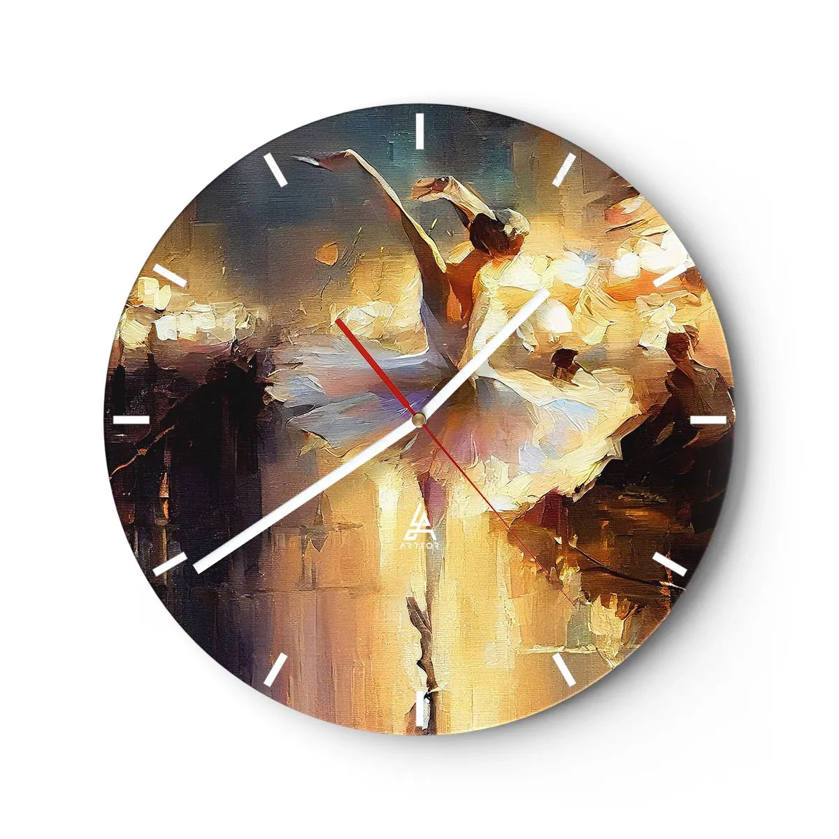 Reloj de pared - Reloj de vidrio - Una bailarina con un vestido blanco capturada en movimiento dinámico. - 30x30cm - Un milagro en la calle - Decoración de pared moderna para salón, cocina y dormitorio ARTTOR
