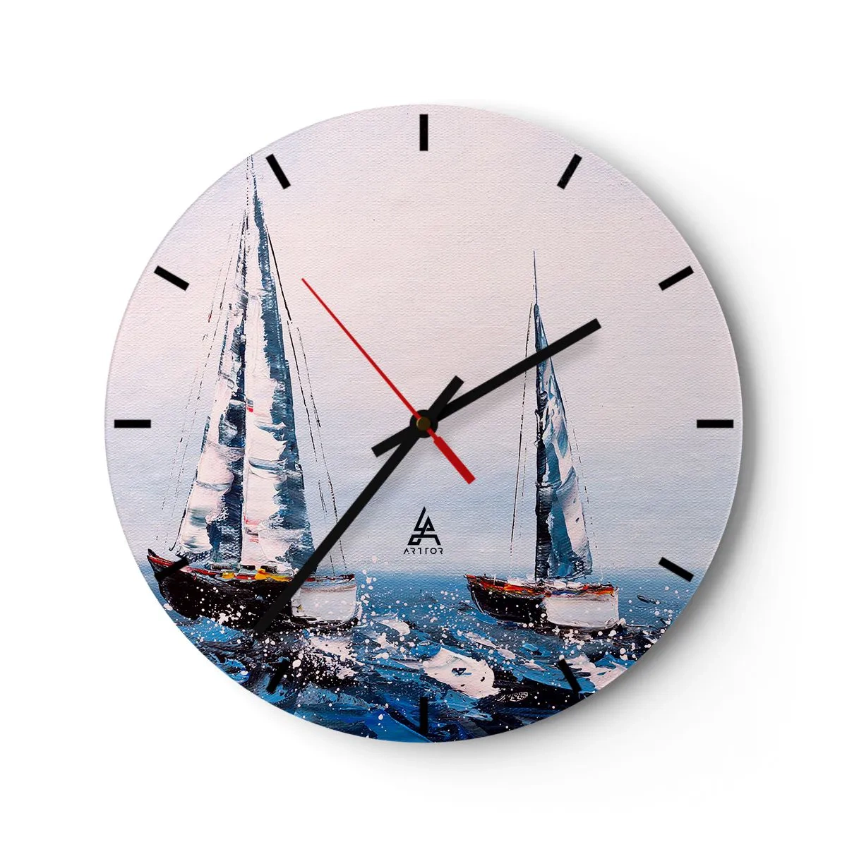 Reloj de pared - Reloj de vidrio - Dos veleros en un mar tempestuoso en estilo pictórico. - 30x30cm - Hermandad del viento - Decoración de pared moderna para salón, cocina y dormitorio ARTTOR