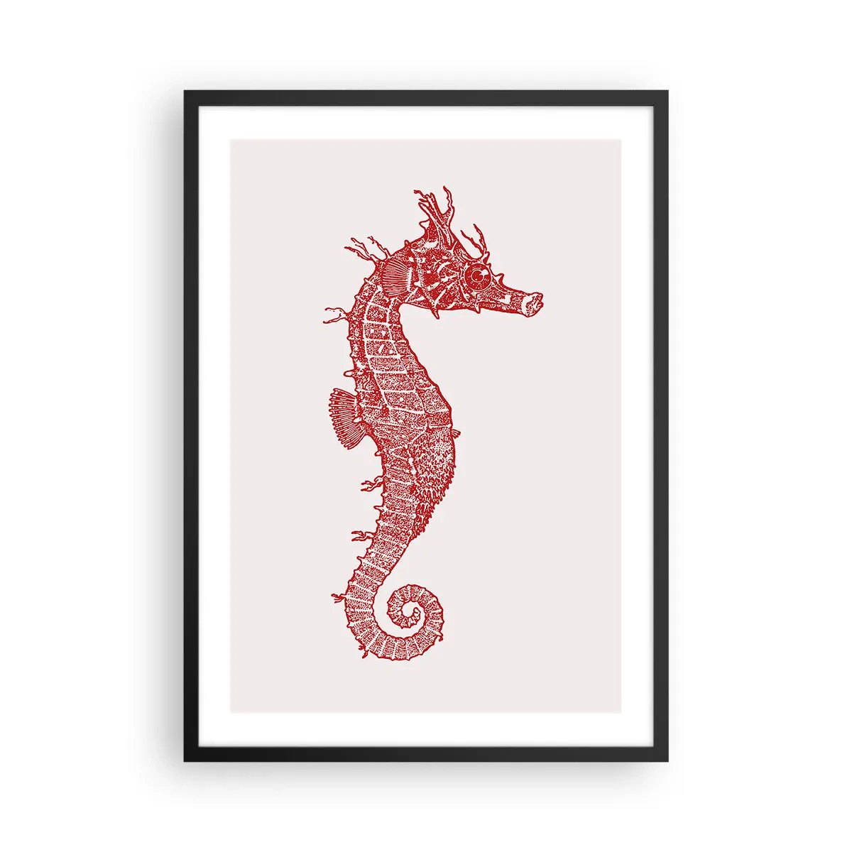 Póster en marco negro - Caballito de mar steampunk rojo sobre un fondo claro - 50x70cm - Una intrincada creación - Decoración de pared moderna para salón y dormitorio ARTTOR