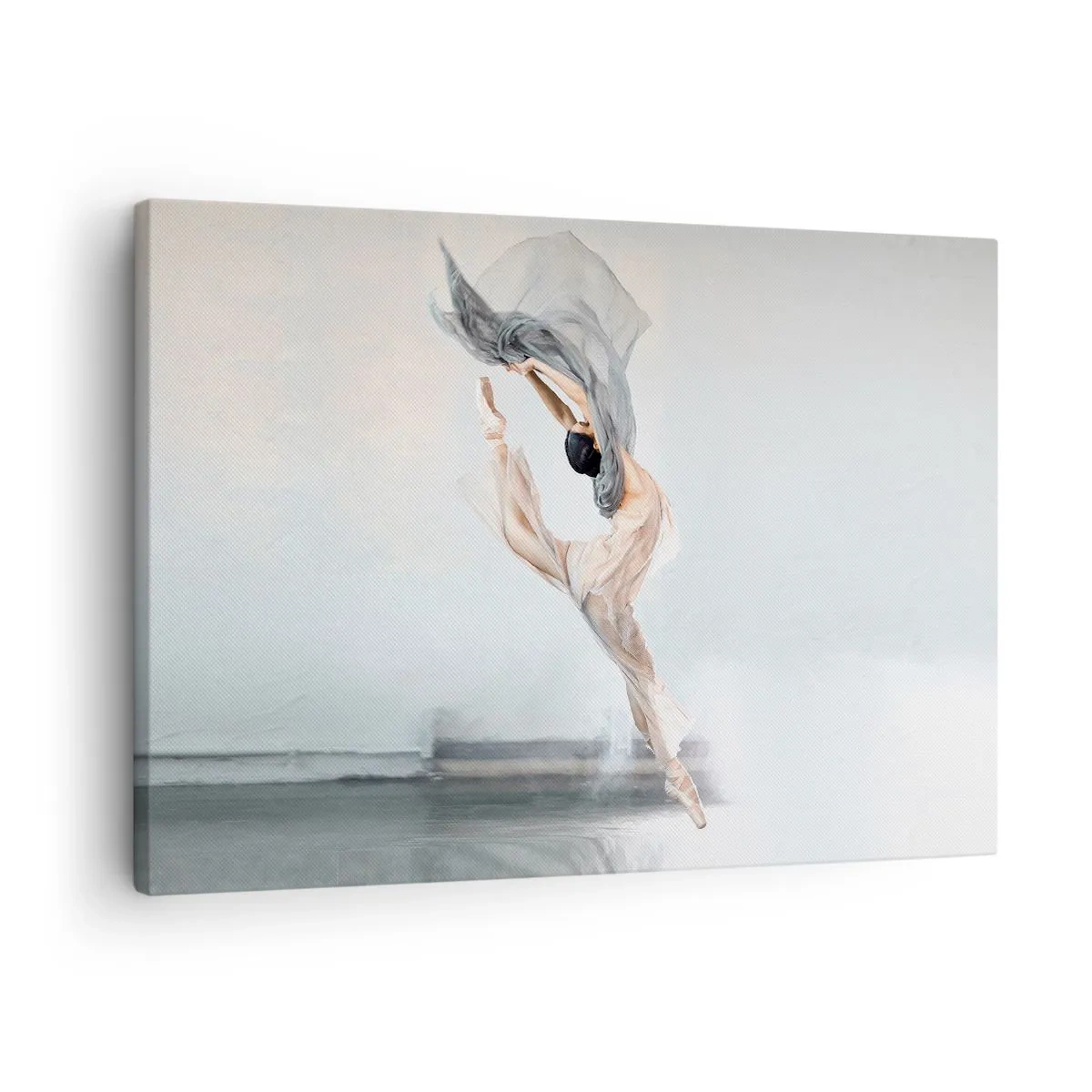 Cuadro sobre lienzo - Impresión de Imagen - Una bailarina en movimiento dinámico contra un fondo claro. - 70x50cm - En el arrebato de la danza - Decoración de pared moderna para salón y dormitorio ARTTOR