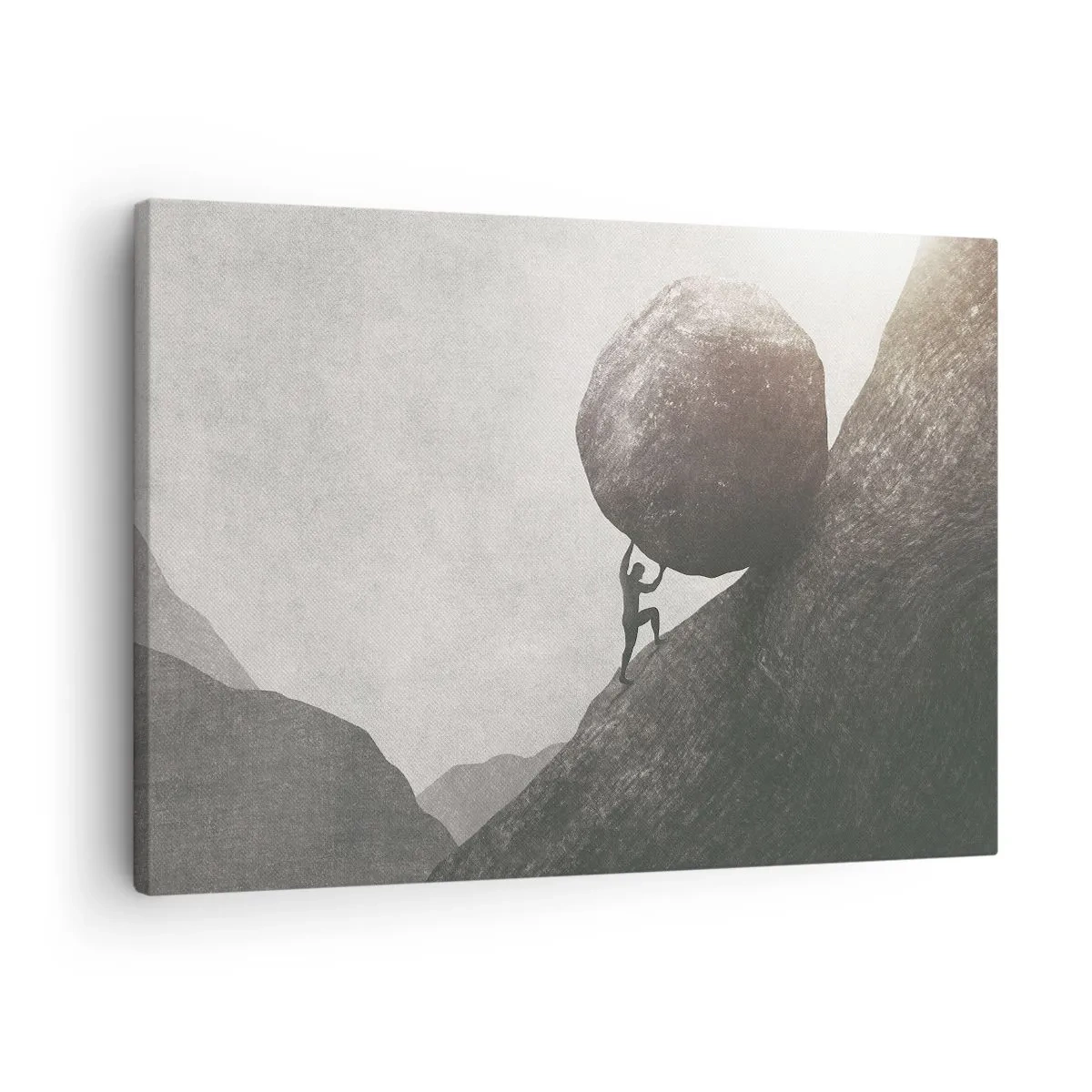 Cuadro sobre lienzo - Impresión de Imagen - Un hombre trepando una enorme roca por una colina. - 70x50cm - Creo, contra toda esperanza - Decoración de pared moderna para salón y dormitorio ARTTOR