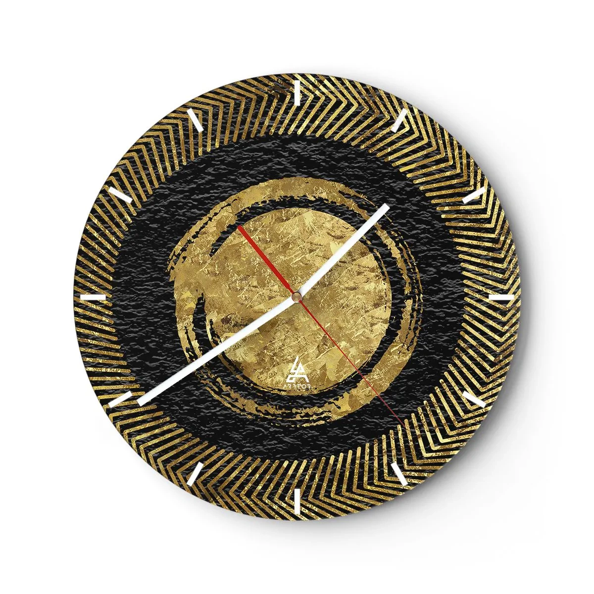 Reloj de pared - Reloj de vidrio - Patrones geométricos dorados sobre un fondo negro en un estilo glamoroso. - 30x30cm - Composición glamour - Decoración de pared moderna para salón, cocina y dormitorio ARTTOR