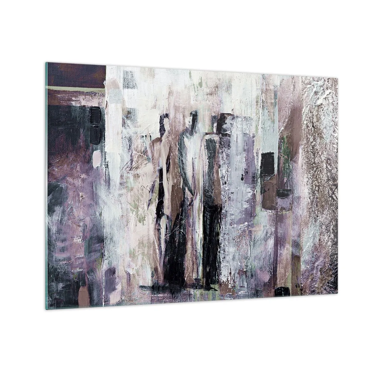 Cuadro sobre vidrio - Impresiones sobre Vidrio - Siluetas abstractas de figuras sobre un fondo de pintura texturizada - 70x50cm - El trío misterioso - Decoración de pared moderna para salón y dormitorio ARTTOR