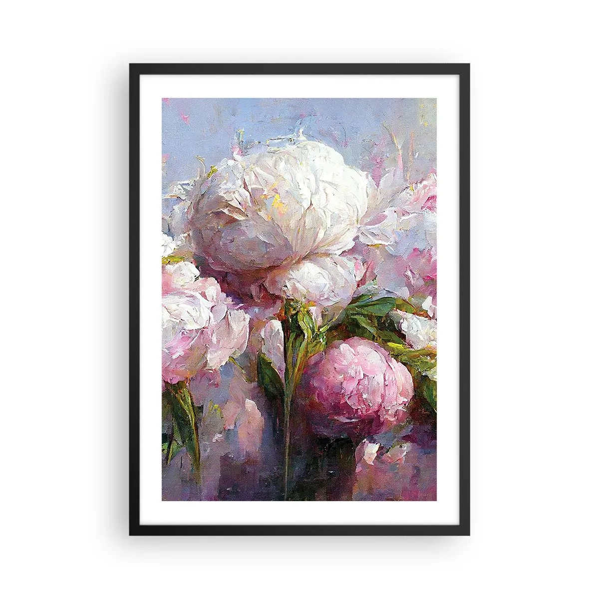 Póster en marco negro - Peonías en una composición romántica y pictórica. - 50x70cm - Un ramo rebosante de vida - Decoración de pared moderna para salón y dormitorio ARTTOR