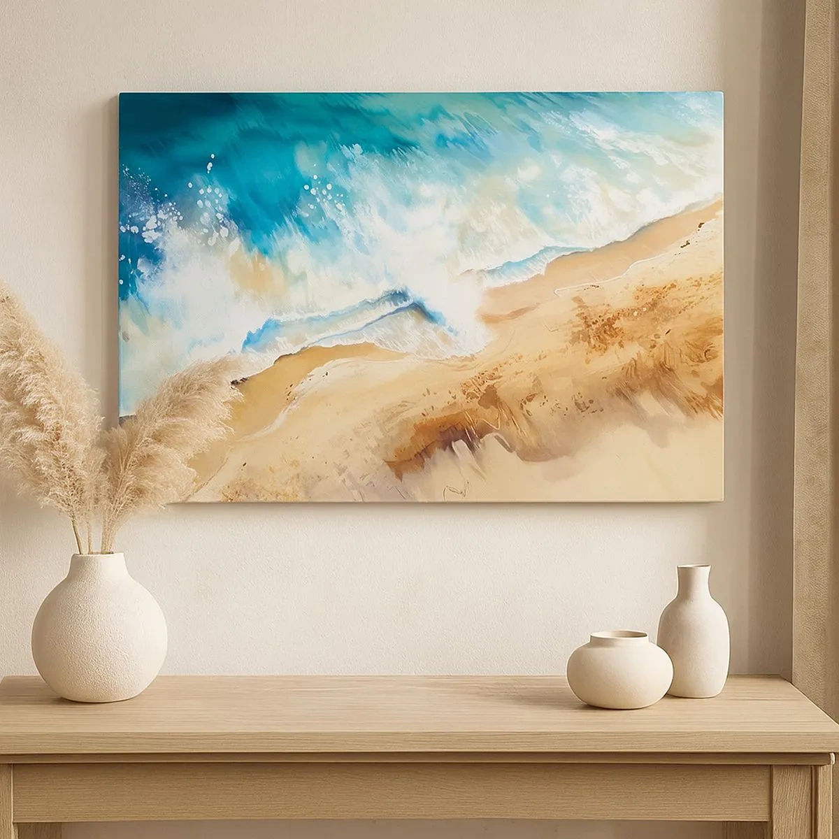 Cuadro sobre lienzo - Impresión de Imagen - Una ola del mar rompiendo contra la orilla arenosa - 70x50cm - Olas recurrentes - Decoración de pared moderna para salón y dormitorio ARTTOR