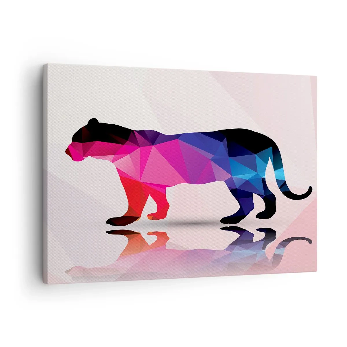 Cuadro sobre lienzo - Impresión de Imagen - Silueta de pantera geométrica en tonos rosa y azul. - 70x50cm - Pantera de diamante - Decoración de pared moderna para salón y dormitorio ARTTOR