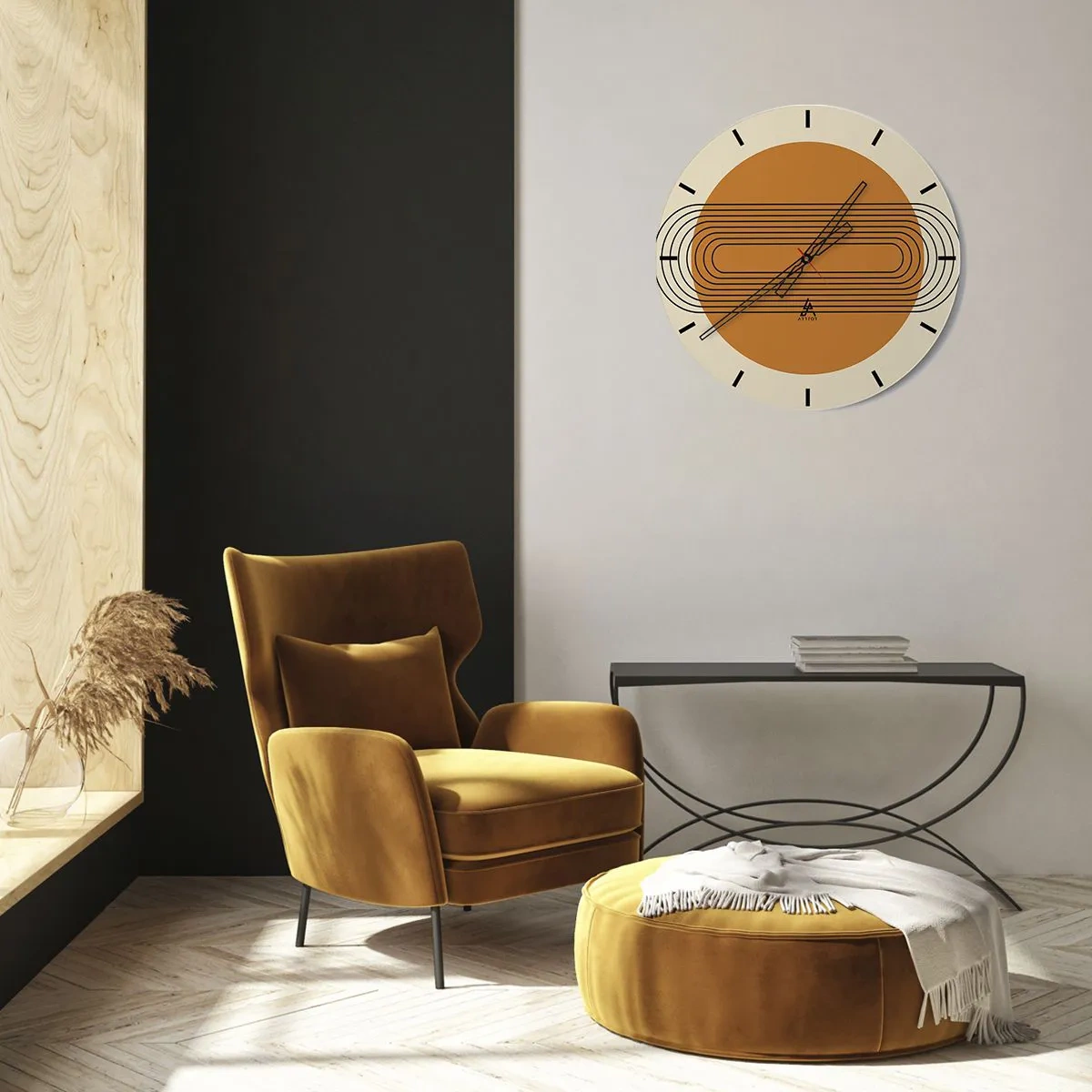 Reloj de pared - Reloj de vidrio - Composición geométrica en tonos beige y naranja. - 30x30cm - El plan perfecto - Decoración de pared moderna para salón, cocina y dormitorio ARTTOR