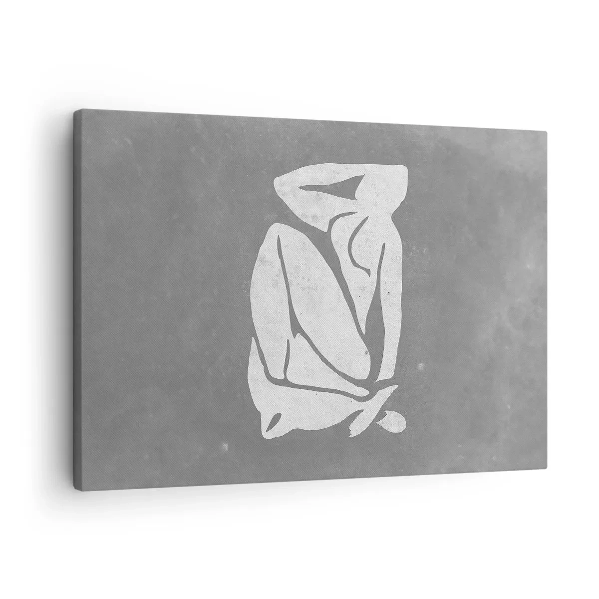 Cuadro sobre lienzo - Impresión de Imagen - Un dibujo de silueta minimalista sobre un fondo gris. - 70x50cm - En sus pensamientos - Decoración de pared moderna para salón y dormitorio ARTTOR